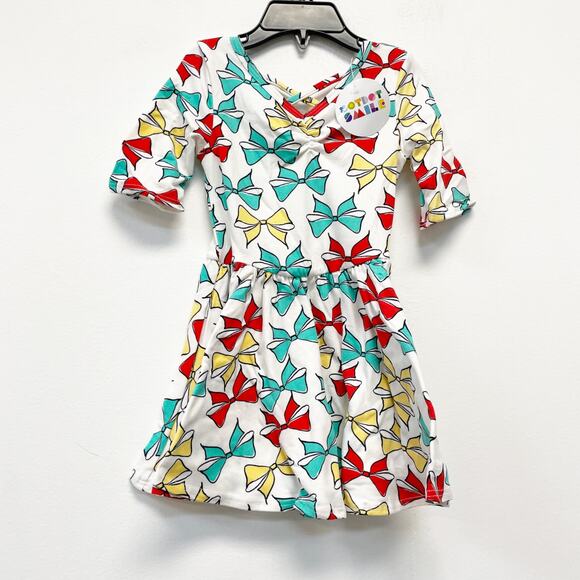 Dot Dot Smile Girls White Bow Print Ballerina Short Sleeve Dress Size 12-24m - Picture 1 of 5